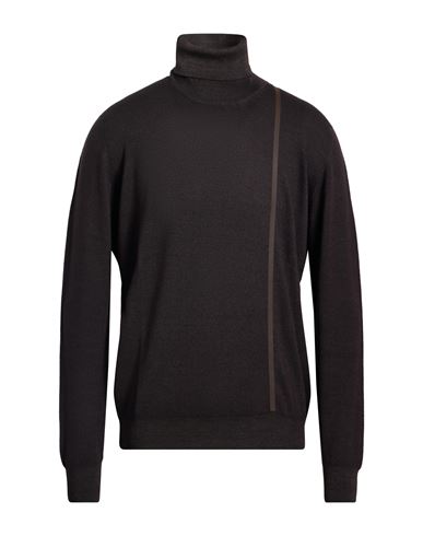 Drumohr Man Turtleneck Dark Brown Size 44 Merino Wool In Black
