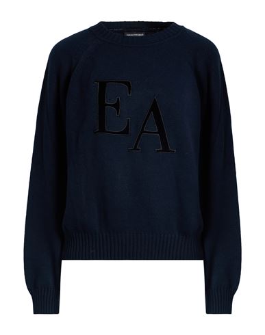 Emporio Armani Icon Woman Sweater Navy Size L Polyamide, Viscose, Cashmere, Polyester, Elastane In Blue