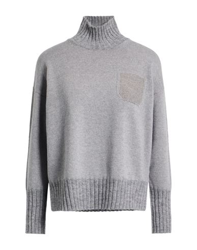Peserico Woman Turtleneck Grey Size 8 Virgin Wool, Silk, Cashmere, Baby Alpaca Wool, Metallic Fiber In Gray