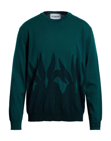 Iceberg Man Sweater Dark Green Size L Virgin Wool In Green