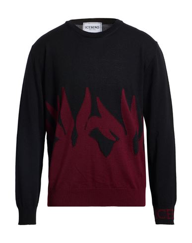 Iceberg Man Sweater Black Size Xl Virgin Wool In Multi