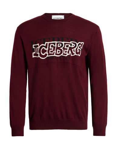 Iceberg Man Sweater Burgundy Size L Virgin Wool In Red
