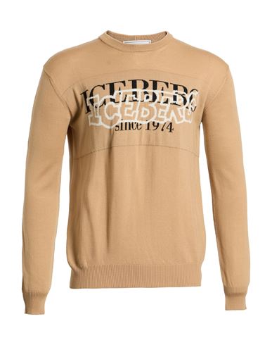 Iceberg Man Sweater Camel Size L Virgin Wool In Yellow