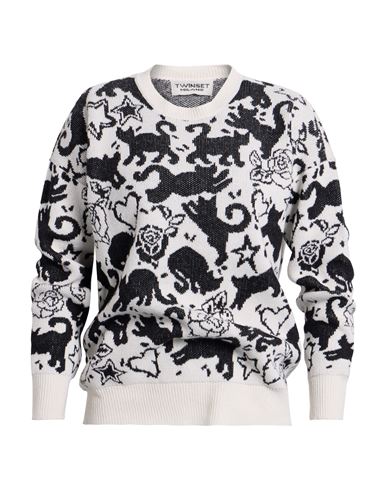 Twinset Woman Sweater White Size L Polyamide, Wool, Viscose, Polyester, Cashmere In Multi