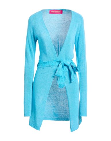 Pink Memories Woman Cardigan Azure Size 8 Viscose, Linen, Polyamide In Blue
