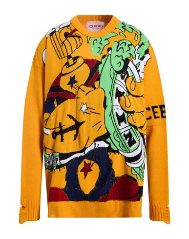 Iceberg Popeye Man Sweater Orange Size L Virgin Wool In Orange