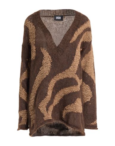 Alpha Studio Woman Sweater Chocolate Brown Size 8 Polyamide, Polyester, Mohair Wool