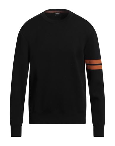 Zegna Crew Neck Wool Sweater Striped Pattern In Black