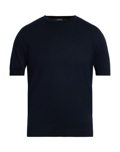 Zegna Man Sweater Midnight Blue Size 44 Cotton In Blue