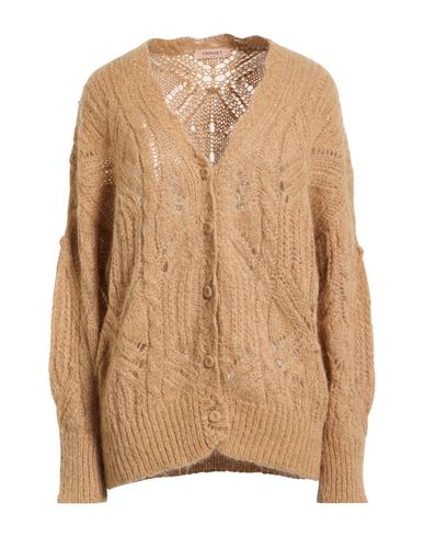 Twinset Woman Cardigan Sand Size Xs Mohair Wool, Alpaca Wool, Polyamide In Brown