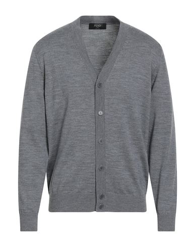 Fendi Man Cardigan Grey Size 42 Virgin Wool, Polyamide In Gray