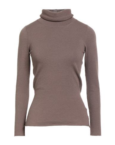 Base Milano Woman Turtleneck Taupe Size 6 Wool, Polyester In Brown