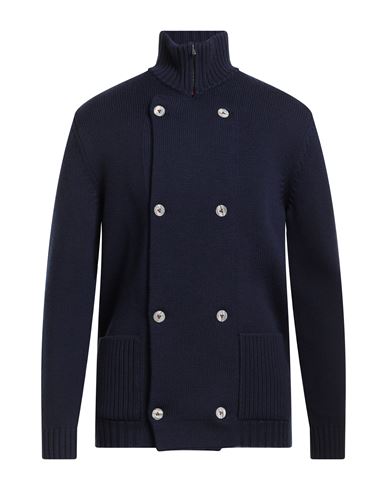 H953 Man Cardigan Navy Size 46 Merino Wool In Blue