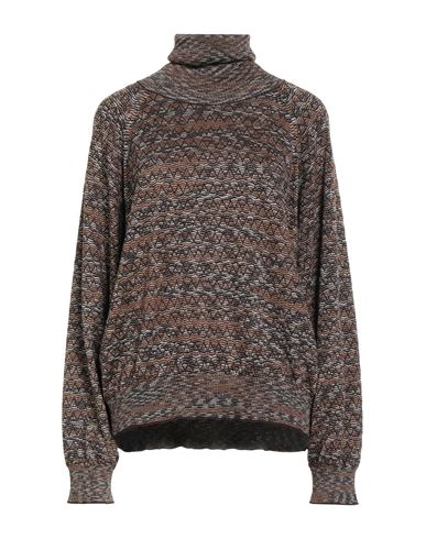 M Missoni Woman Turtleneck Brown Size Xl Cotton, Wool, Viscose, Metallic Fiber In Brown