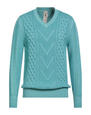 H953 Man Sweater Turquoise Size 36 Merino Wool In Blue