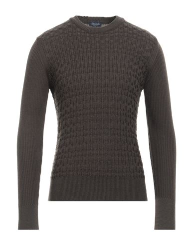 Drumohr Man Sweater Taupe Size 38 Merino Wool In Gray
