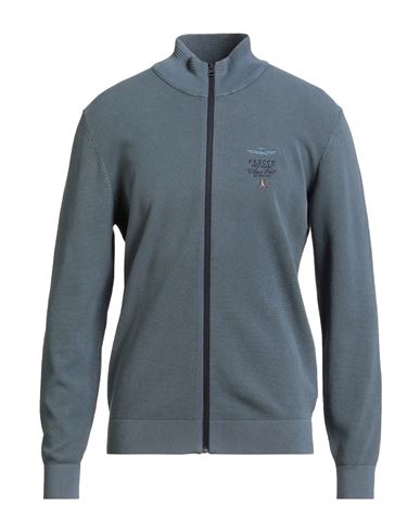 Aeronautica Militare Man Cardigan Slate Blue Size Xl Cotton, Lyocell In Blue