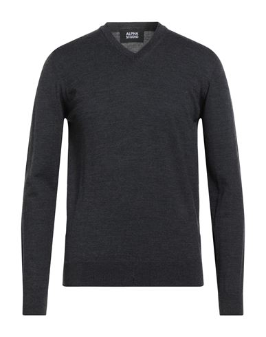 Alpha Studio Man Sweater Charcoal Size 40 Merino Wool In Gray