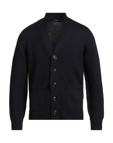 Drumohr Man Cardigan Midnight Blue Size 46 Merino Wool In Blue