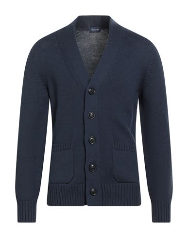 Drumohr Man Cardigan Navy Size 42 Merino Wool In Blue