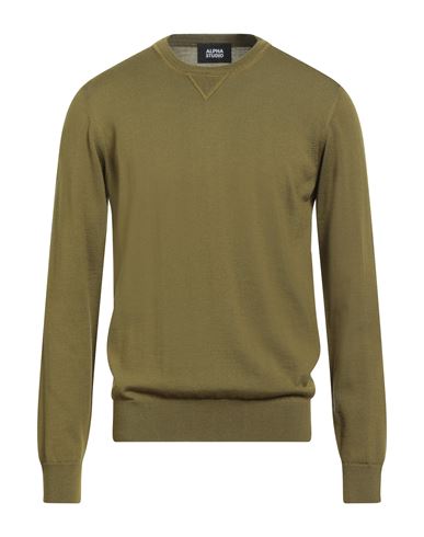 Alpha Studio Man Sweater Military Green Size 44 Merino Wool In Green