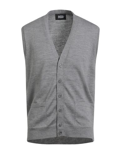 Alpha Studio Man Cardigan Grey Size 42 Merino Wool In Gray