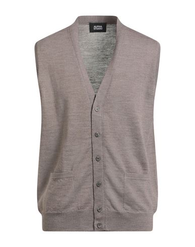 Alpha Studio Man Cardigan Taupe Size 42 Merino Wool In Gray