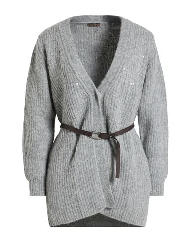 Peserico Woman Cardigan Grey Size 10 Baby Alpaca Wool, Nylon, Virgin Wool In Gray