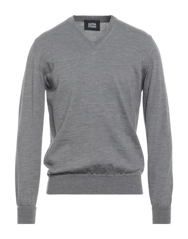 Alpha Studio Man Sweater Grey Size 40 Merino Wool In Gray