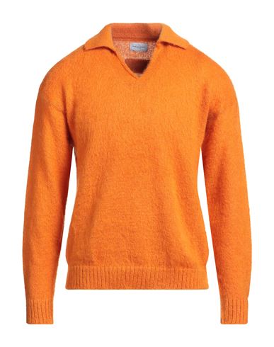 Family First Milano Man Sweater Orange Size M Mohair Wool, Polyamide, Polyacrylic In Orange