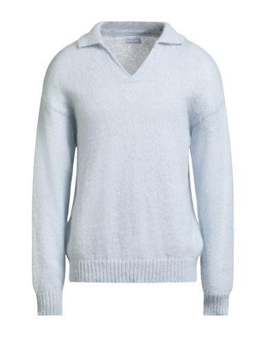 Family First Milano Man Sweater Sky Blue Size M Mohair Wool, Polyamide, Polyacrylic In Blue