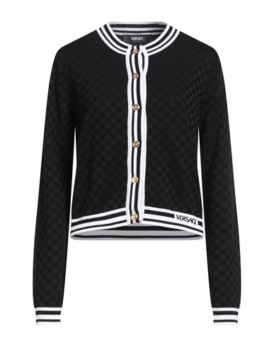 Versace Woman Cardigan Black Size 14 Cotton, Viscose, Polyester, Polyamide, Elastane In Black