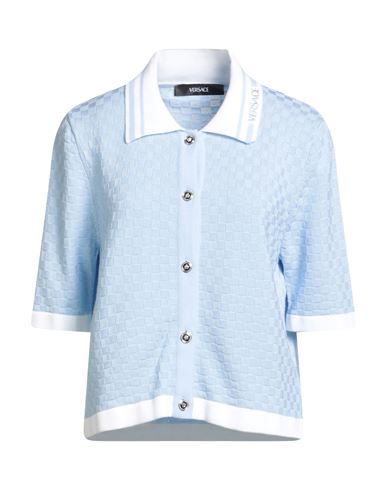 Versace Woman Cardigan Light Blue Size 10 Cotton, Viscose In Blue