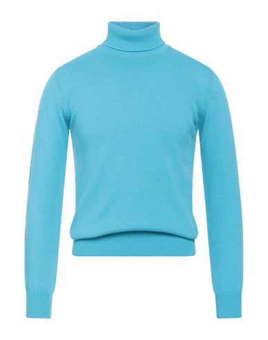 Abkost Man Turtleneck Turquoise Size 38 Virgin Wool, Cashmere In Blue