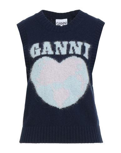 Ganni Woman Sweater Navy Size M Wool, Recycled Wool, Recycled Polyamide, Mohair Wool, Alpaca Wool In Blue