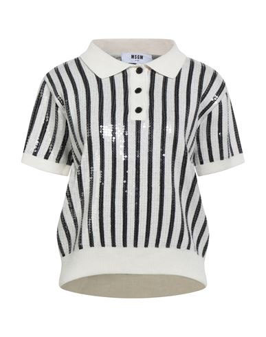 Msgm Knitwear Polo Collar Sequin Striped Short Sleeves In White