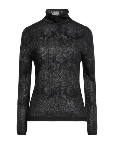 Fabiana Filippi Lace-pattern Turtleneck Sweater In Fine Merino Wool In Black