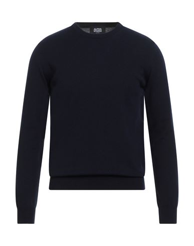 Alpha Studio Man Sweater Midnight Blue Size 44 Merino Wool In Black