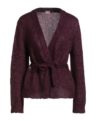 Massimo Alba Woman Cardigan Plum Size M Mohair Wool, Silk In Burgundy
