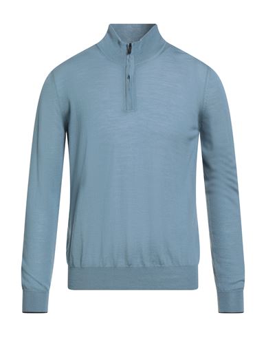 Moorer Man Turtleneck Slate Blue Size 46 Virgin Wool In Blue