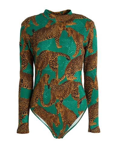 Farm Rio Woman Bodysuit Dark Green Size L Cotton, Elastane In Green