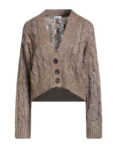 Brunello Cucinelli Woman Cardigan Khaki Size L Silk, Linen, Polyamide, Polyester In Neutral