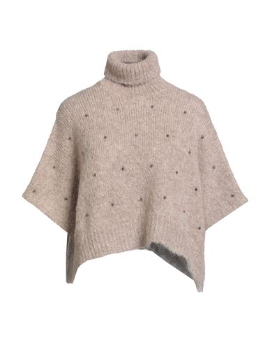 Brunello Cucinelli Woman Turtleneck Sand Size M Alpaca Wool, Polyamide, Wool, Hematite In Sand