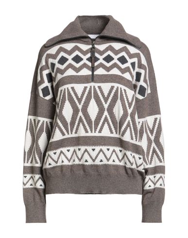 Brunello Cucinelli Cashmere Woman Sweater Khaki Size 3xl Virgin Wool, Cashmere, Silk, Leather, Brass In Neutral