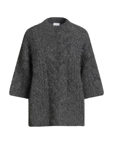 Brunello Cucinelli Woman Sweater Grey Size L Alpaca Wool, Polyamide, Wool, Brass In Gray