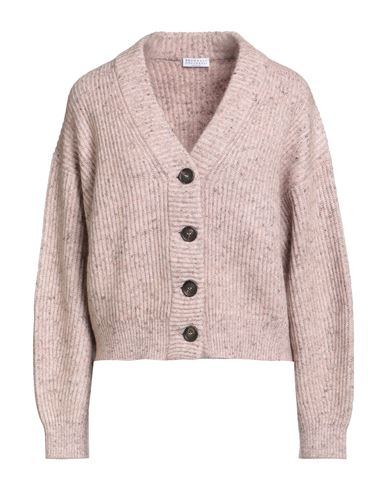 Brunello Cucinelli Woman Cardigan Light Pink Size L Wool, Polyamide, Mohair Wool, Linen, Ecobrass In Gray