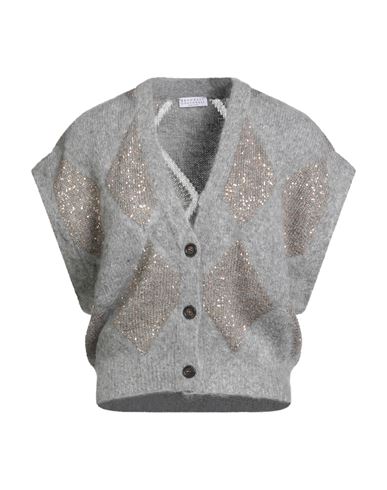 Brunello Cucinelli Woman Cardigan Grey Size M Wool, Mohair Wool, Polyamide, Polyester In Gray