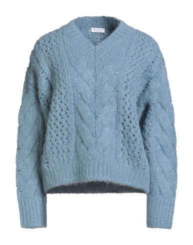 Brunello Cucinelli Cable Knit Sweater With Ribbed Cuffs In Blue