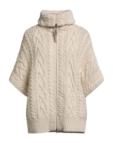 Brunello Cucinelli Cashmere Woman Cardigan Cream Size Xl Lambswool, Cashmere, Leather In Neutral