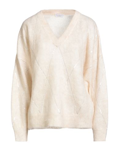 Brunello Cucinelli Cashmere Woman Sweater Cream Size 3xl Wool, Mohair Wool, Polyamide, Cashmere, Sil In White